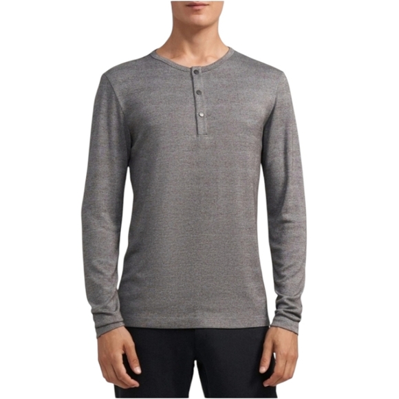 Men's Theory Gray Snap Henley Shirt In Modal Jersey Size Large Comfort Casual - Picture 1 of 12